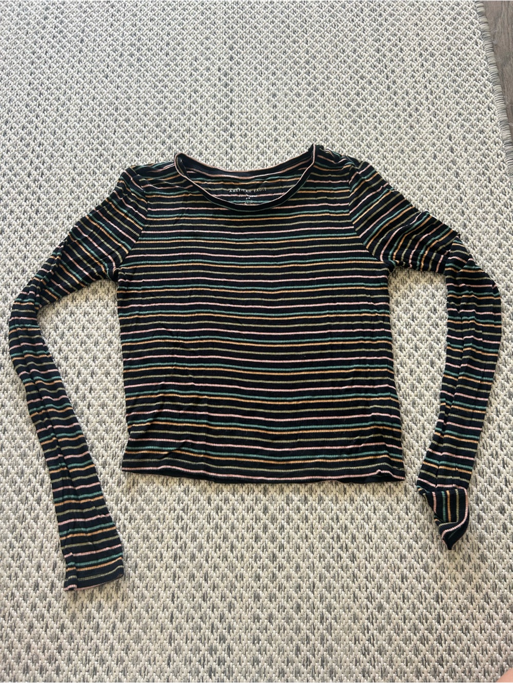 AE soft & sexy - Striped Long Sleeve Top in Black with Multicolor Stripes